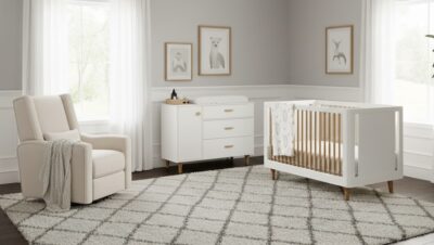 Molly crib, double dresser and Kiwi power recliner glider
